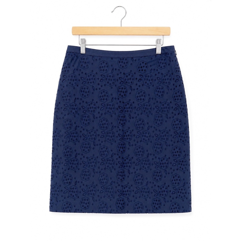 Boden Navy Blue Eyelet Cotton Pencil Skirt Womens Size 10R Floral